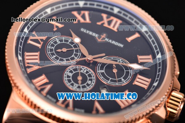 Ulysse Nardin Marine Chrono Asia Automatic Rose Gold Case with Roman Numeral Markers and Black Dial - Click Image to Close
